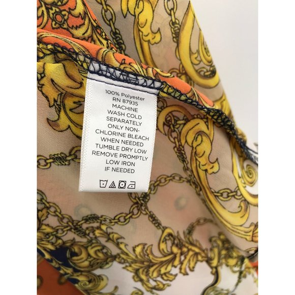 Susan Graver Sleeveless Cardigan Sheer Chain Print Beige Navy Orange XL - Picture 3 of 5